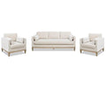 Beige Velvet 3 Piece Arm Chair & Sofa Set P8608