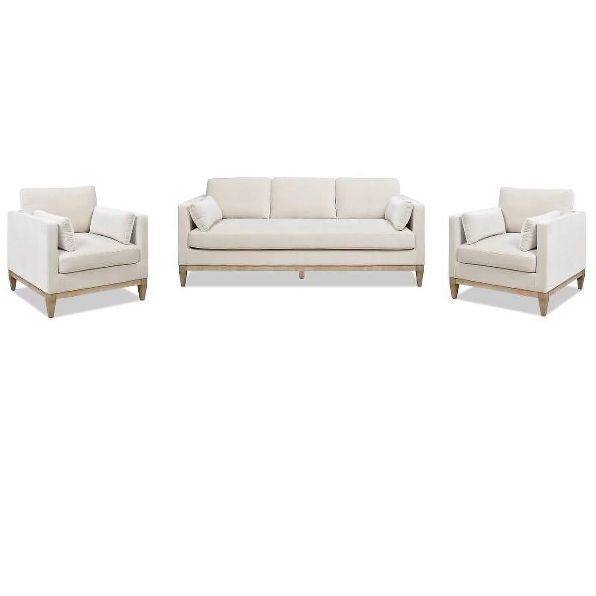 Beige Velvet 3 Piece Arm Chair & Sofa Set P8608