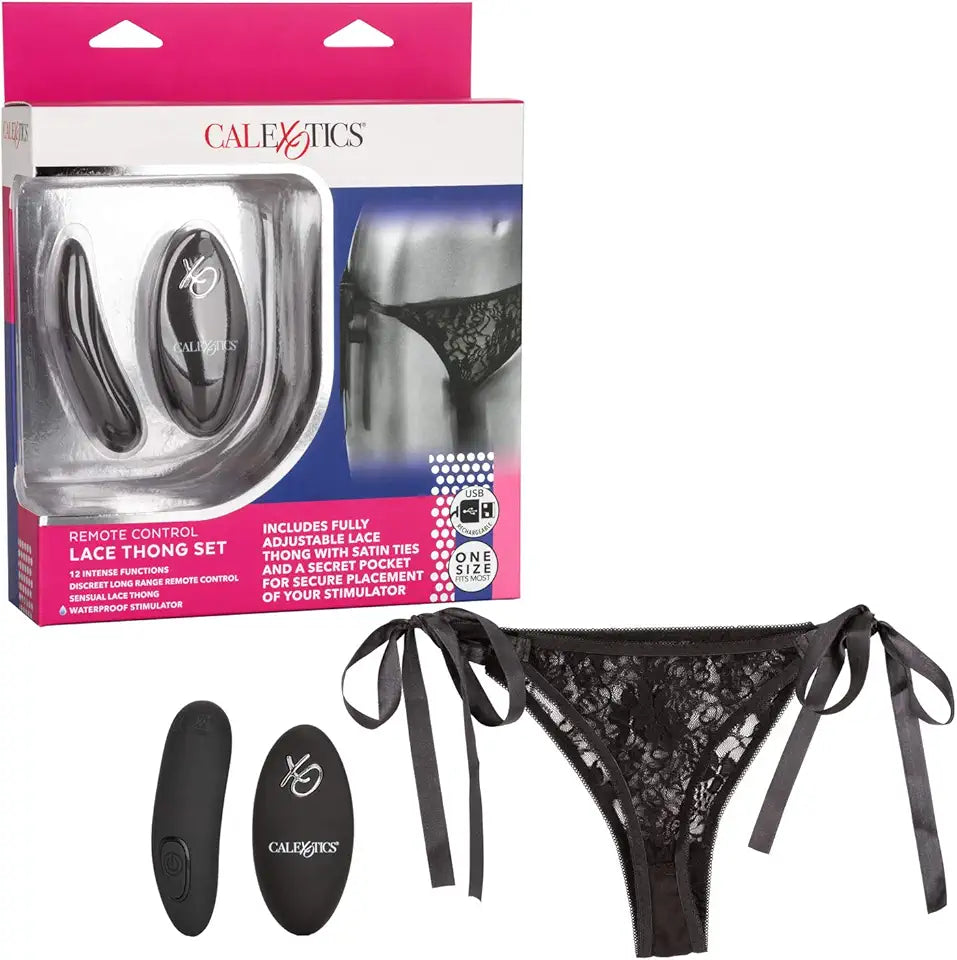 Black Remote Control Lace Thong Set F5014