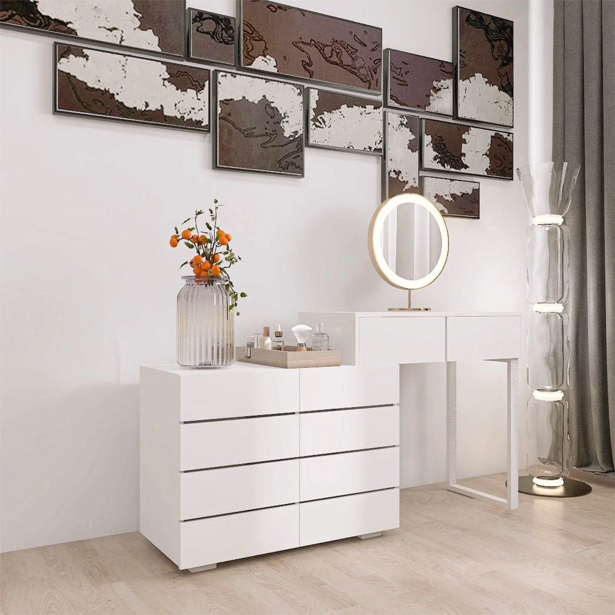 White 6 Drawer Dresser with Golden Handle I482