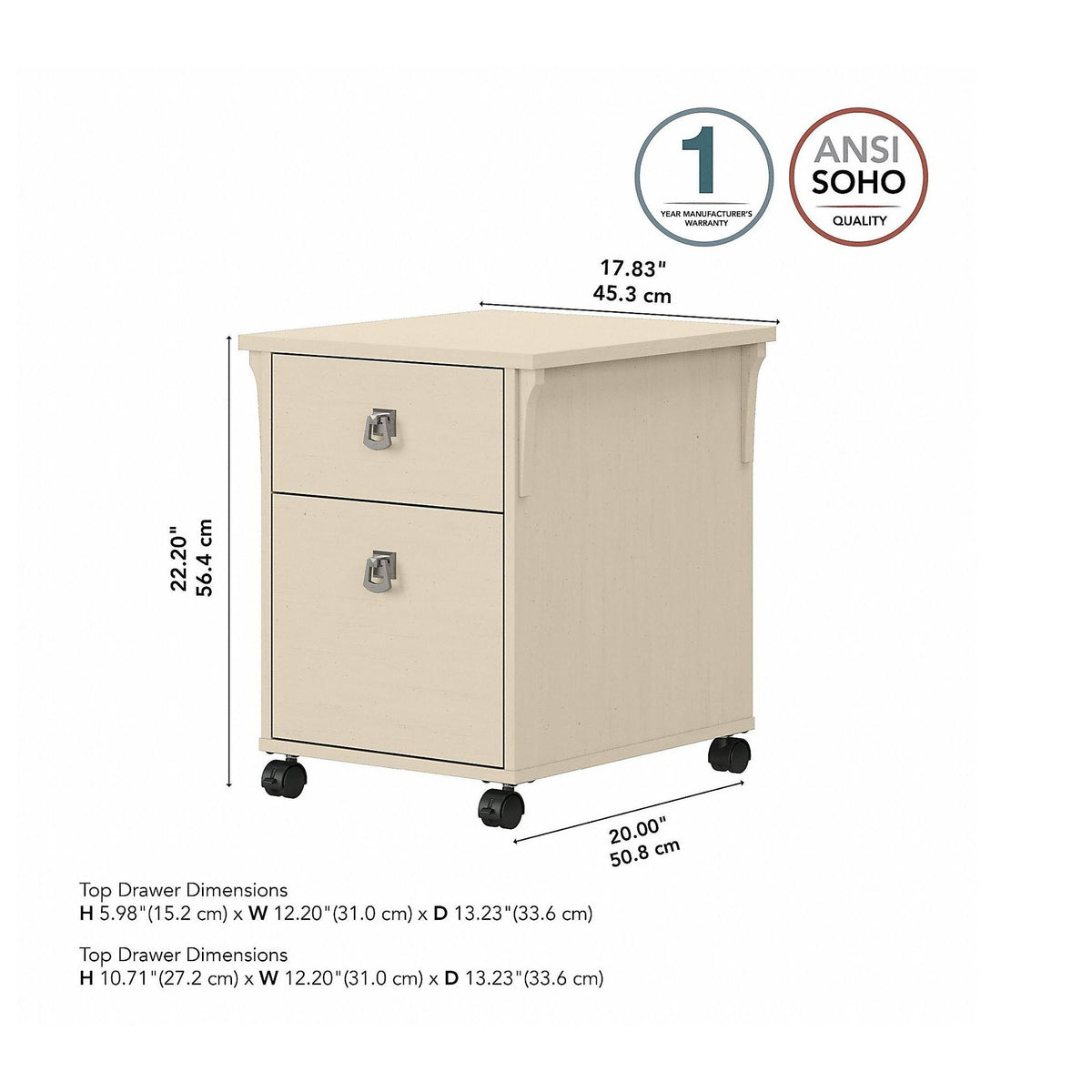 Antique White 2 Drawer Mobile File Cabinet U2734