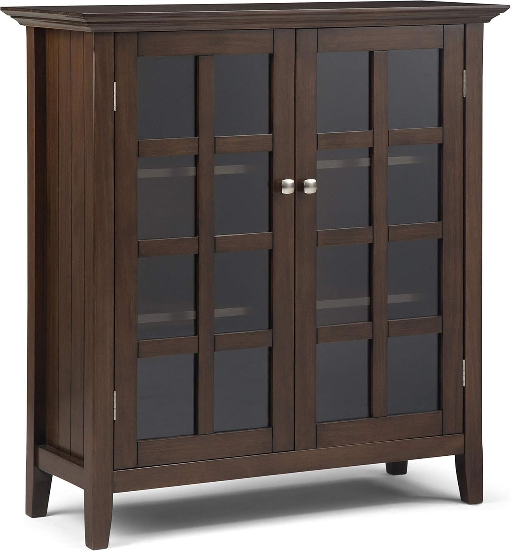 Solid Wood 39 inch Wide Storage Cabinet in Black with 2 Tempered Glass Doors and 4 Adjustable Shelves Y132849