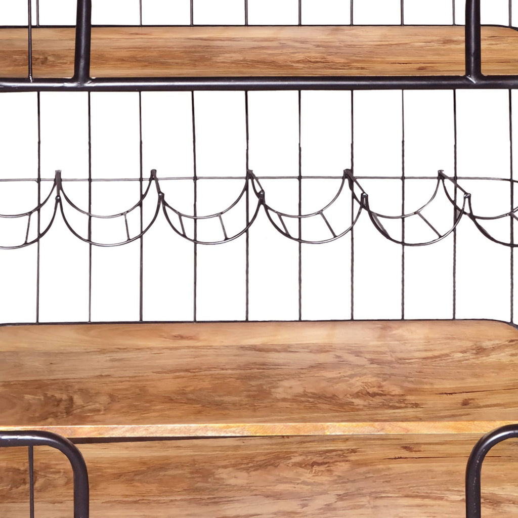 Black and Brown Metal Frame Bar Cart with Wooden Top and 2 Shelves A753672