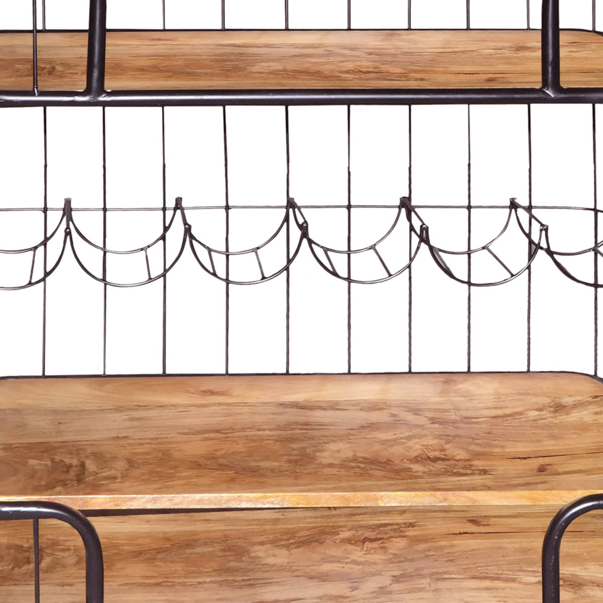 Black and Brown Metal Frame Bar Cart with Wooden Top and 2 Shelves A753672