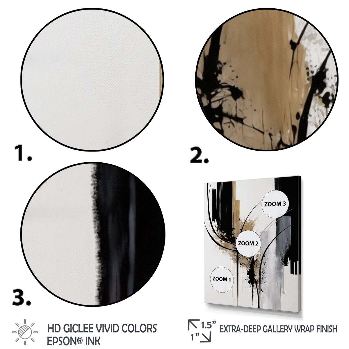 Black White Gold Geometric Canvas Art Print 3 Panels D972299