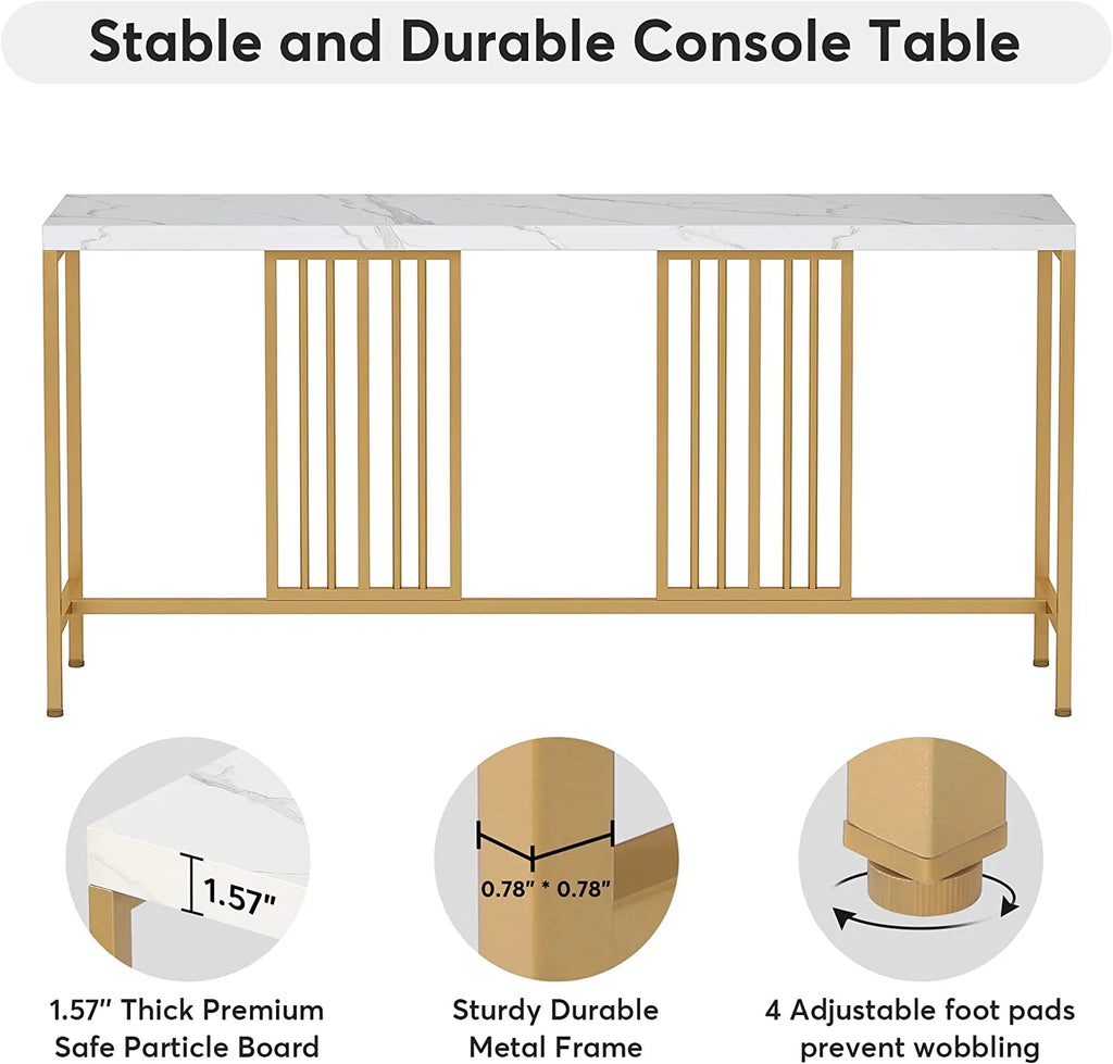 70.9 Inch Extra Long White and Gold Console Table Q384406
