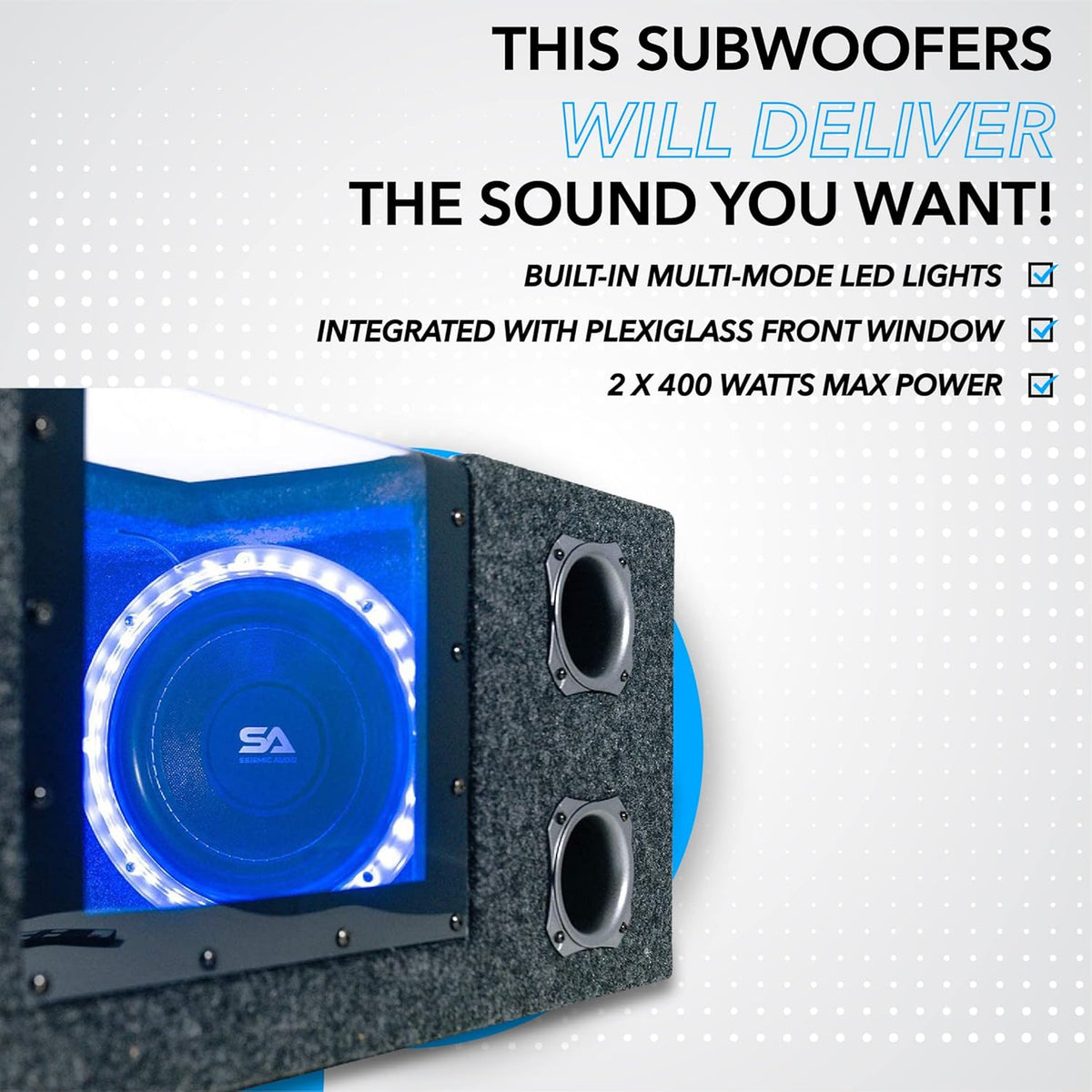 Dual 8 Inch 800 Watt Car Audio Subwoofer Box with LED Lights & Plexiglass Window B615057