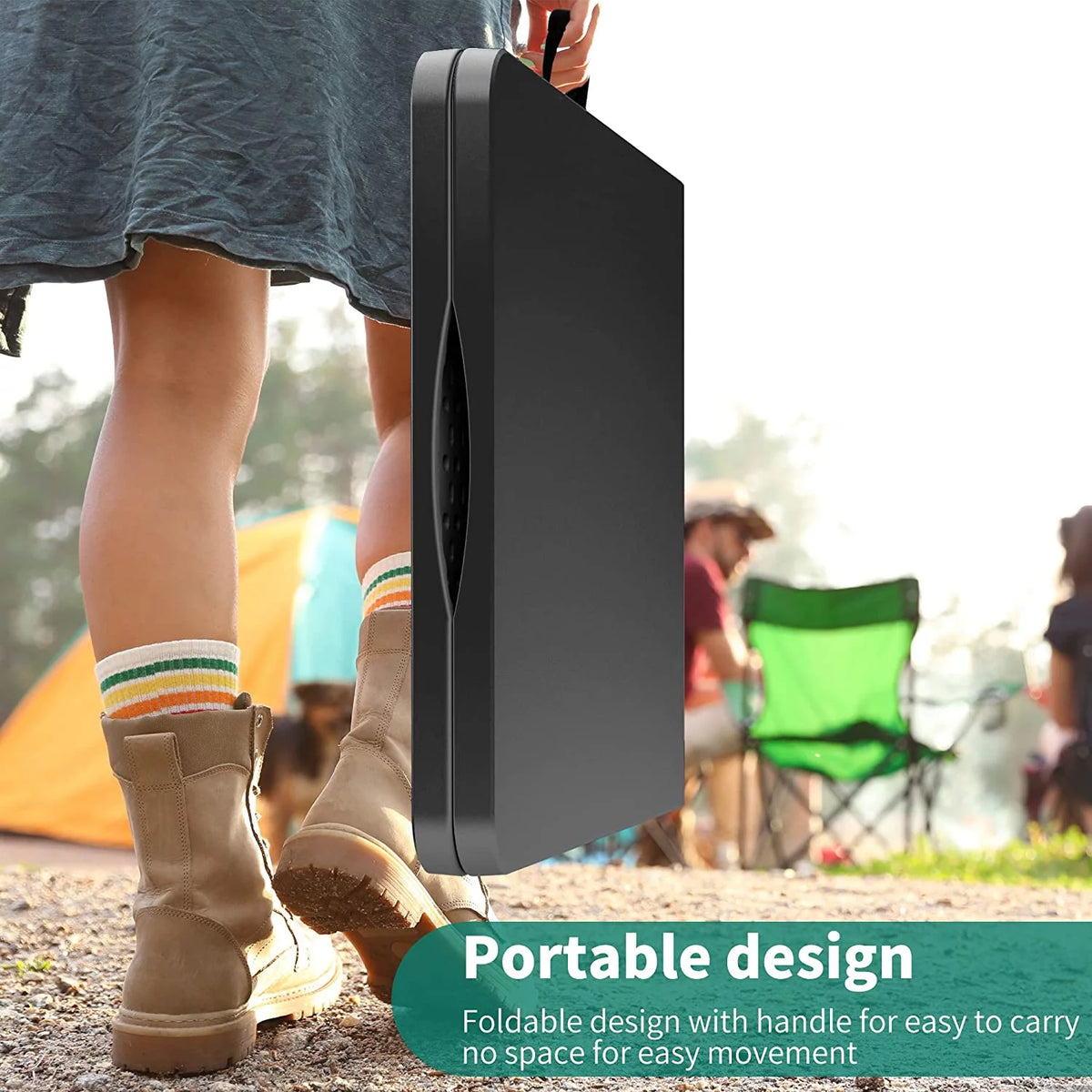 6ft Heavy-Duty Outdoor Folding Table with Carrying Handle, Black K63413