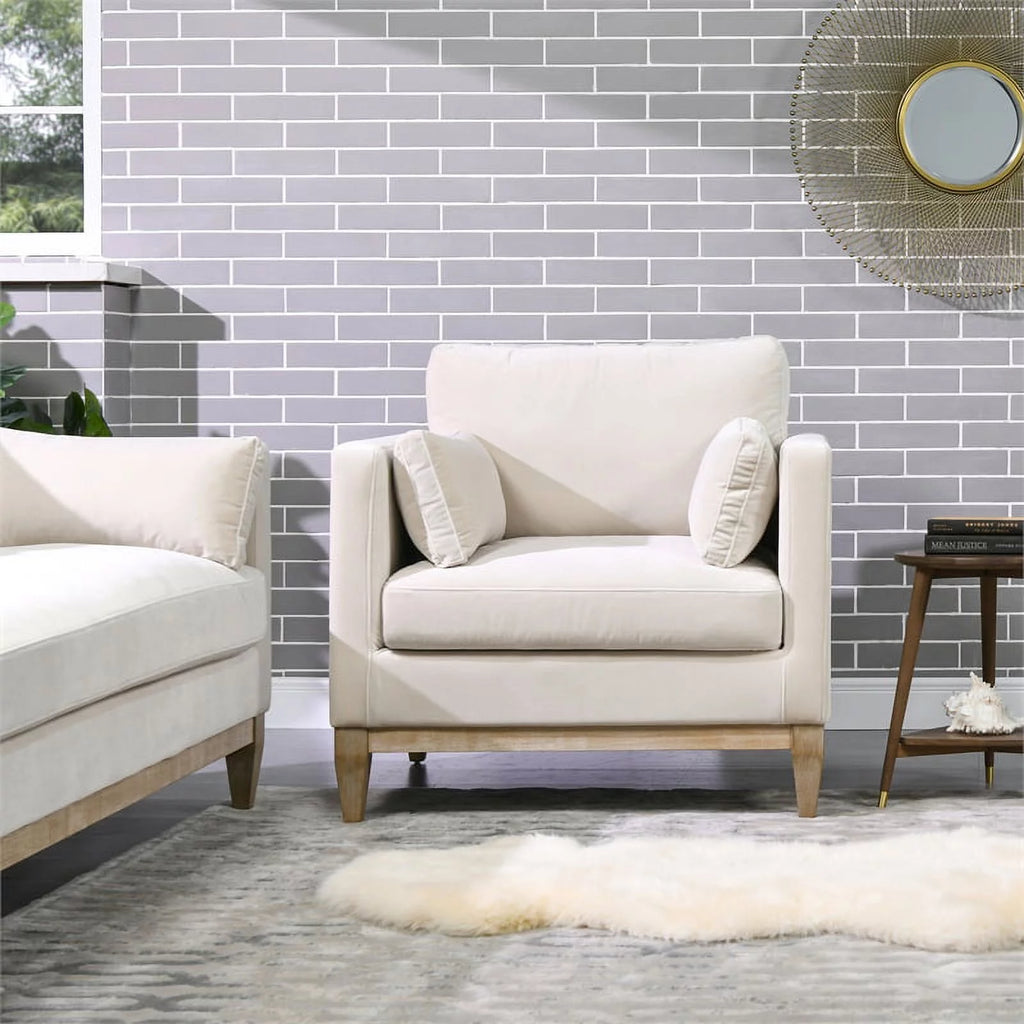 Beige Velvet 3 Piece Arm Chair & Sofa Set P8608