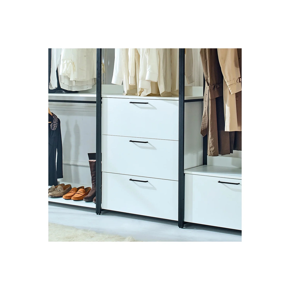 White Freestanding Wood Closet System with Metal Frame B107979