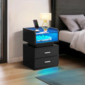 Black LED Nightstand with Charging Station B8570