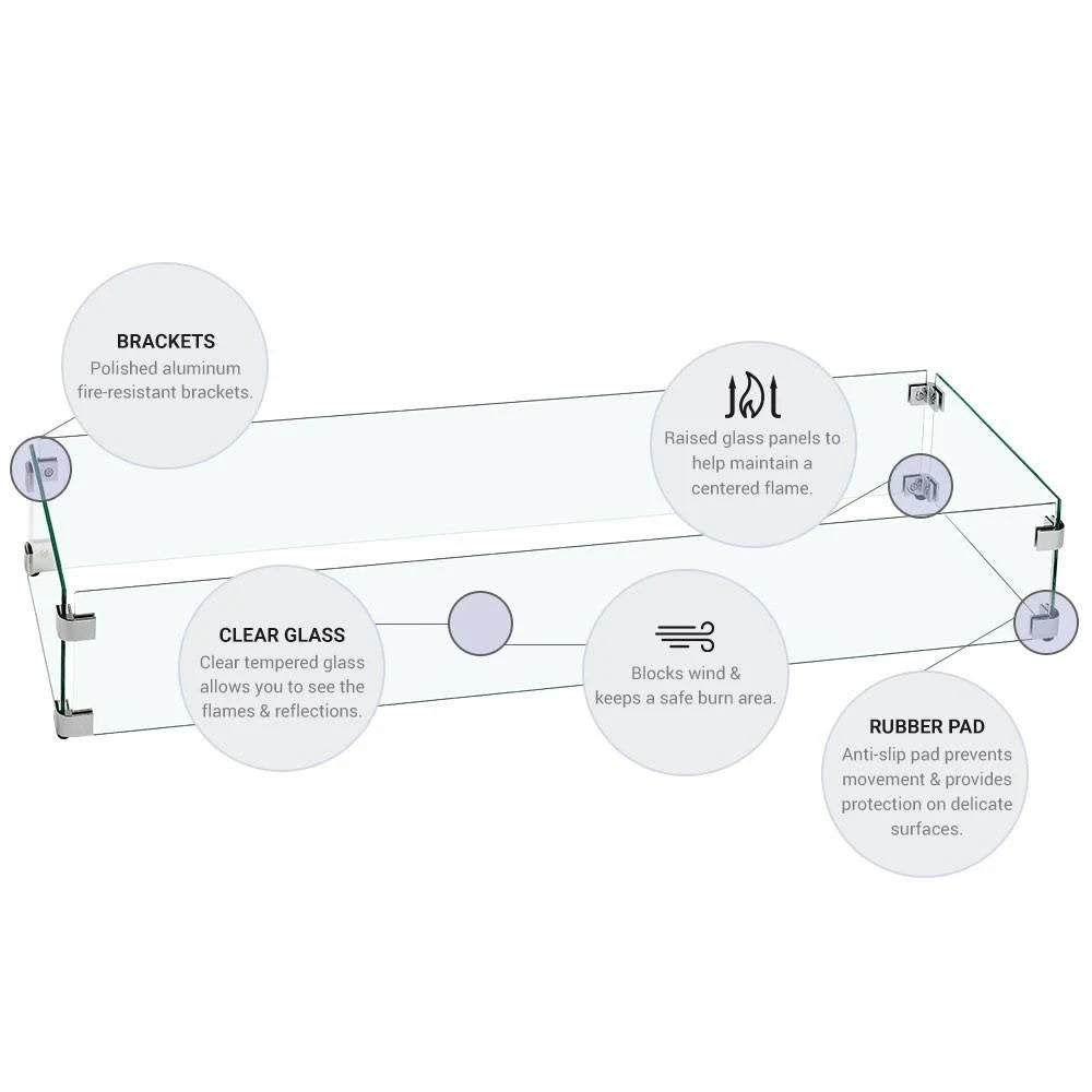 Rectangular Fire Pit Glass Wind Guard, 41x17 inch R786654
