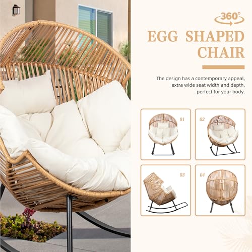 Oversized PE Rattan Wicker Rocking Egg Chair with Cushion T749