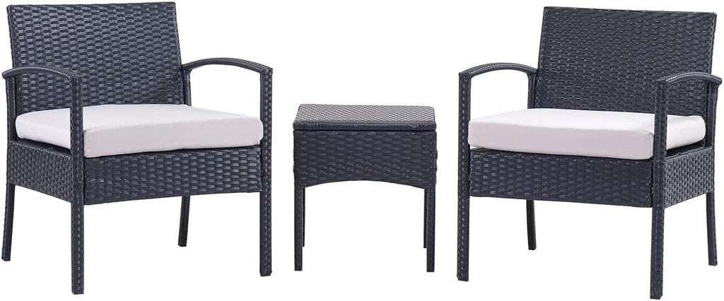 3 PCS Patio Rattan Conversation Chair Set with Coffee Table S827804