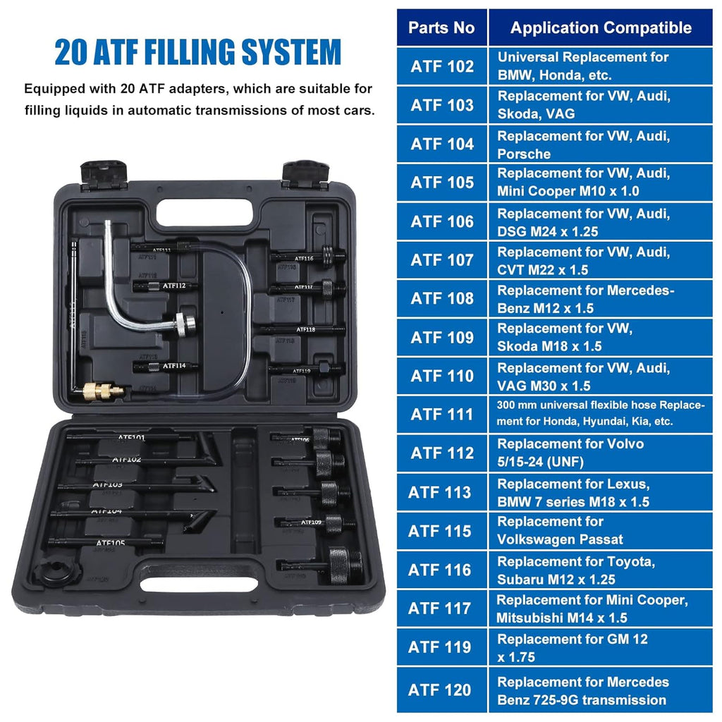 20pc ATF Transmission Oil Filling Adaptor Set with Connector M842