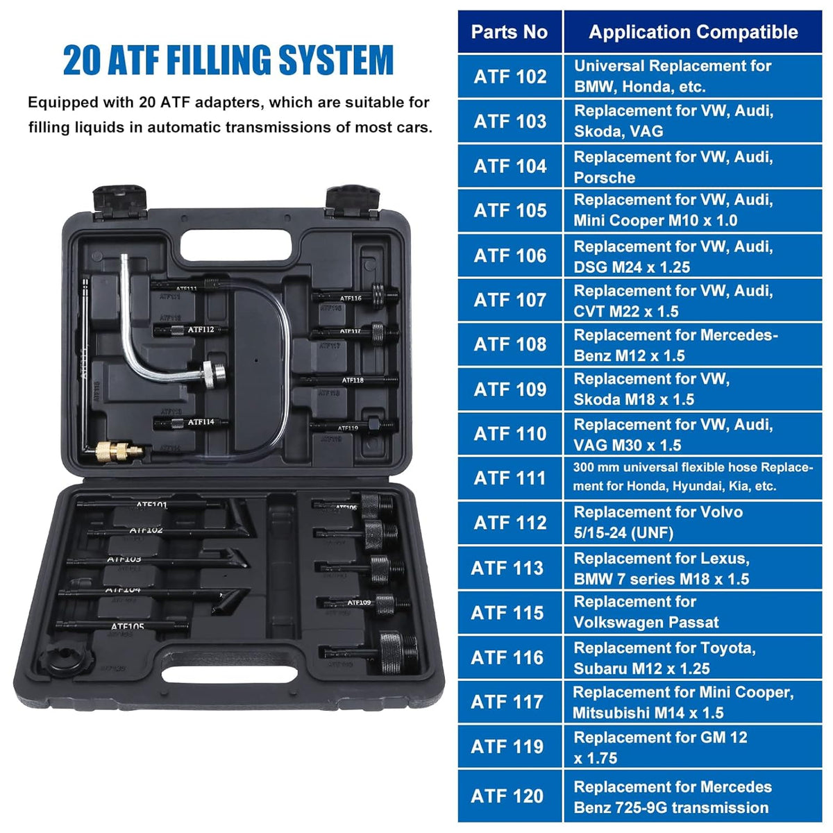 20pc ATF Transmission Oil Filling Adaptor Set with Connector M842