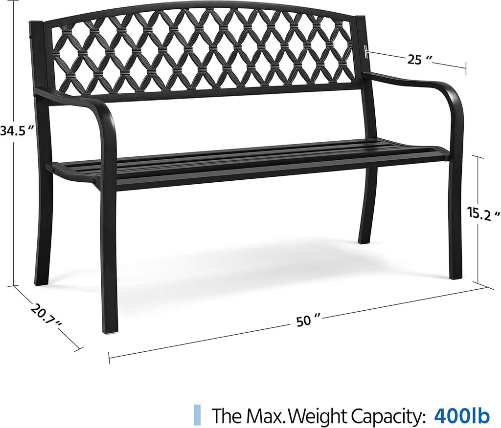 Black Cast Iron Steel Garden Bench with Armrests R967