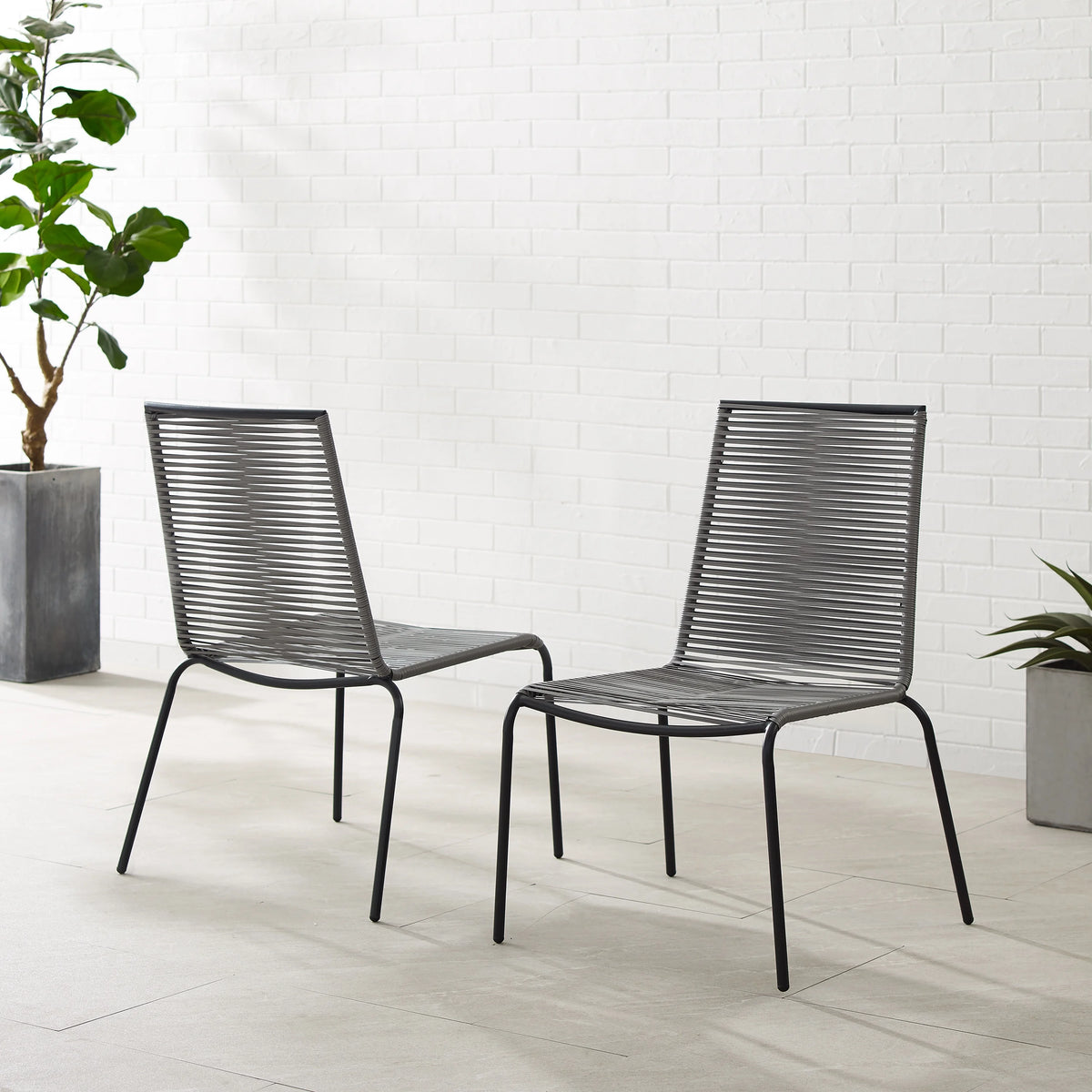Gray Wicker Rattan Stackable Chair Set of 2 B521