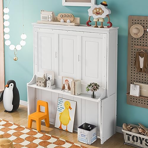 Queen Size Murphy Bed with Storage Shelf Gray B673