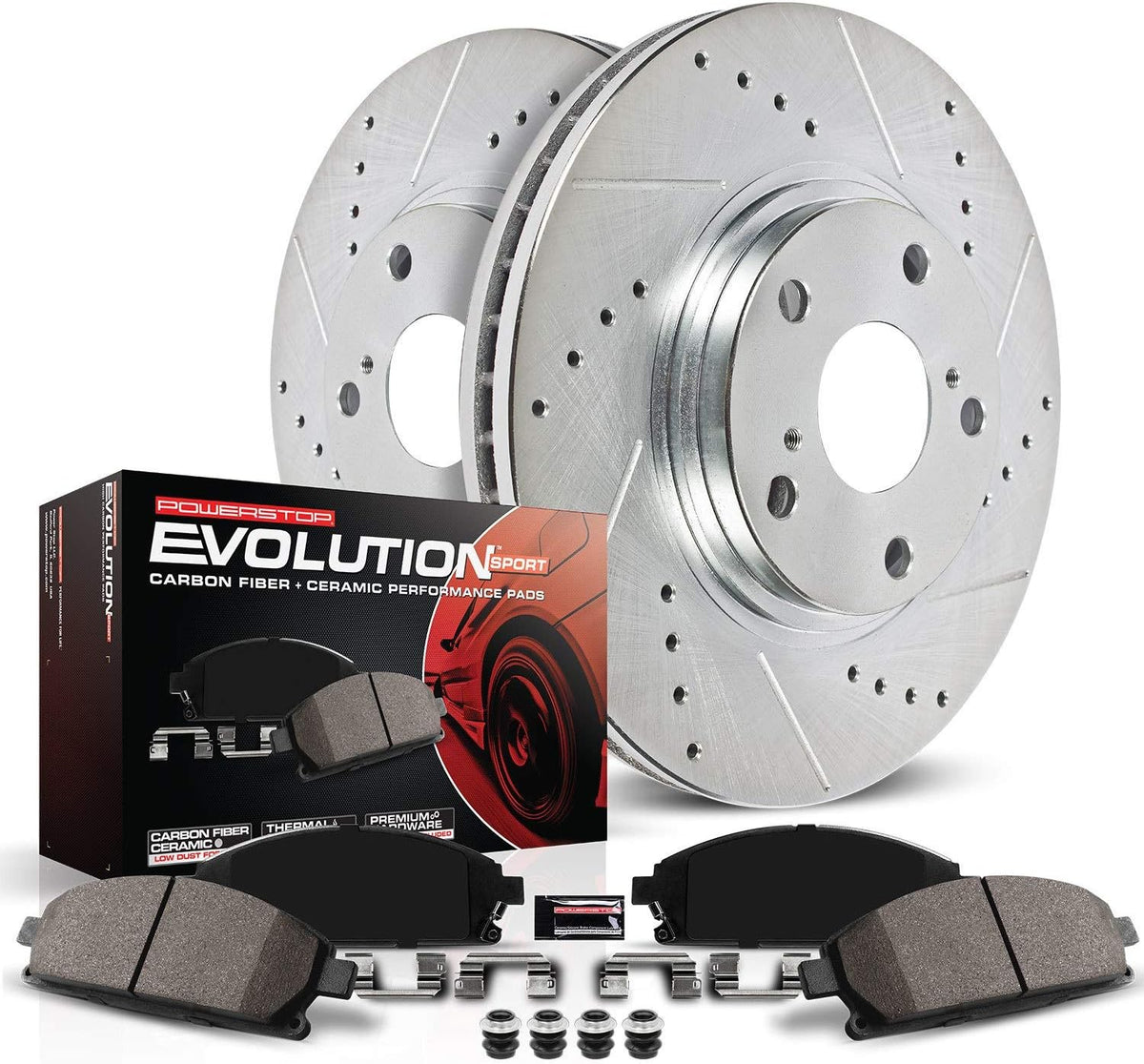 Front Z23 Carbon Fiber Brake Pads with Drilled & Slotted Brake Rotors Kit D273