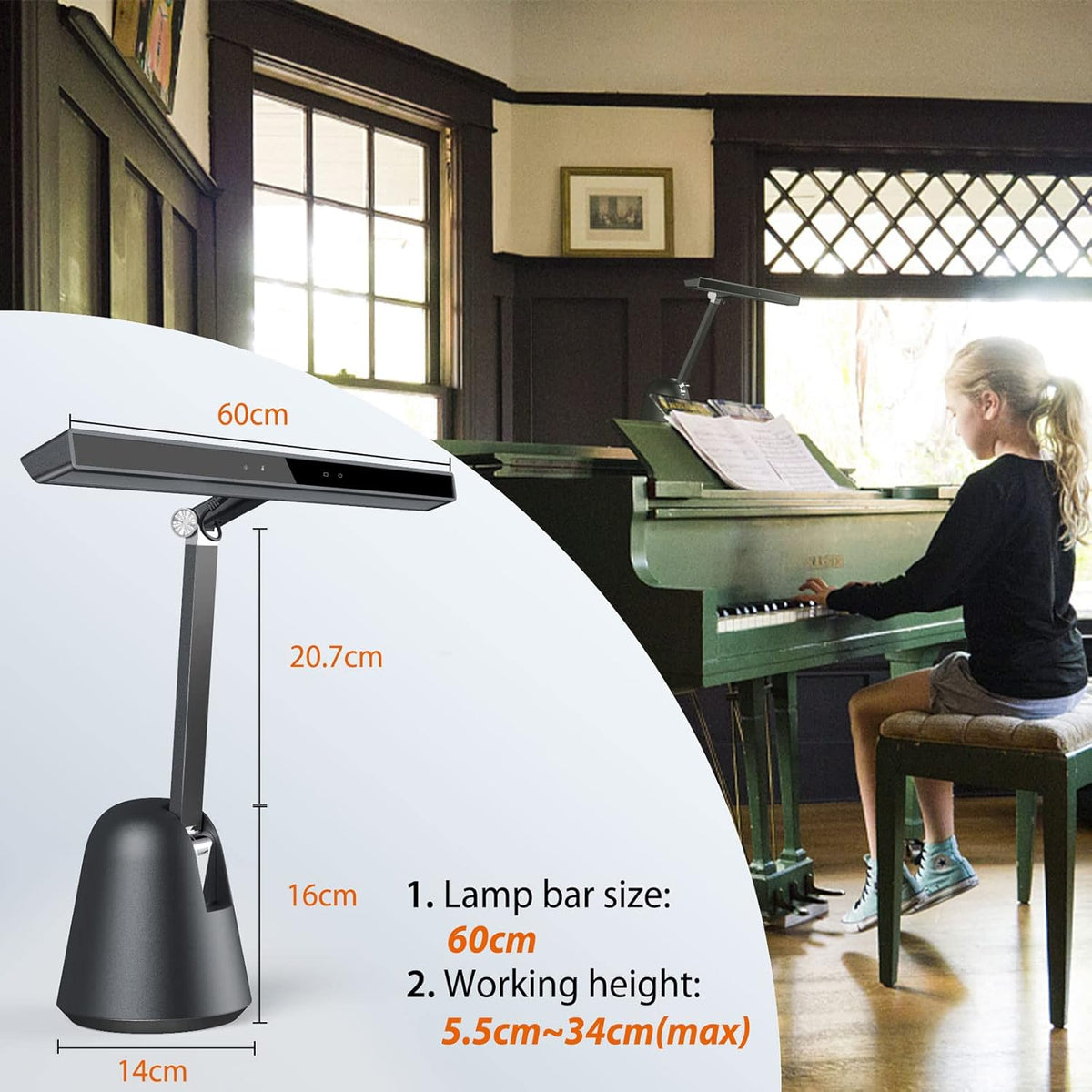 Piano Light with Auto-Dimming LED Lamp J729
