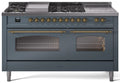 60 Dual Fuel Natural Gas Range Blue Grey Brass Trim D10490