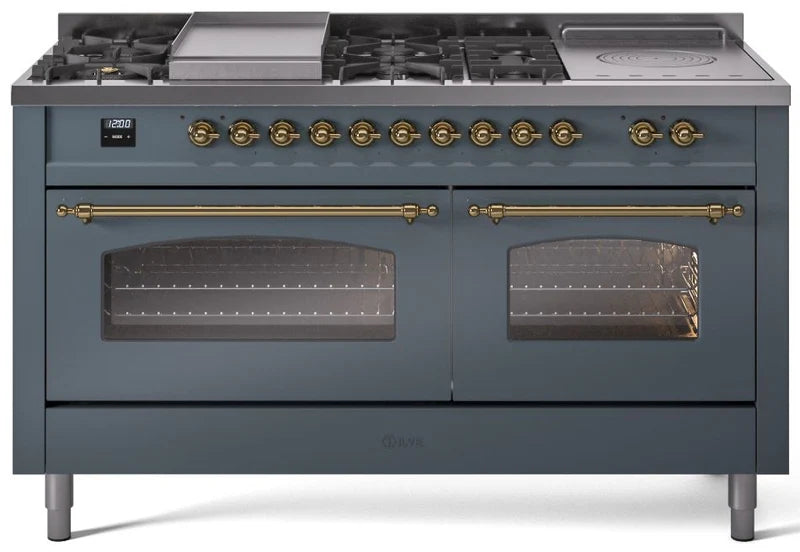 60 Dual Fuel Natural Gas Range Blue Grey Brass Trim D10490