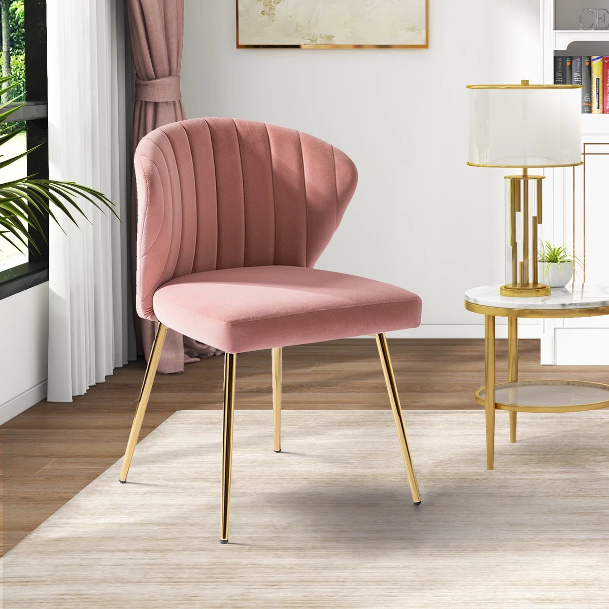 Pink Velvet Upholstered Accent Side Chair O829