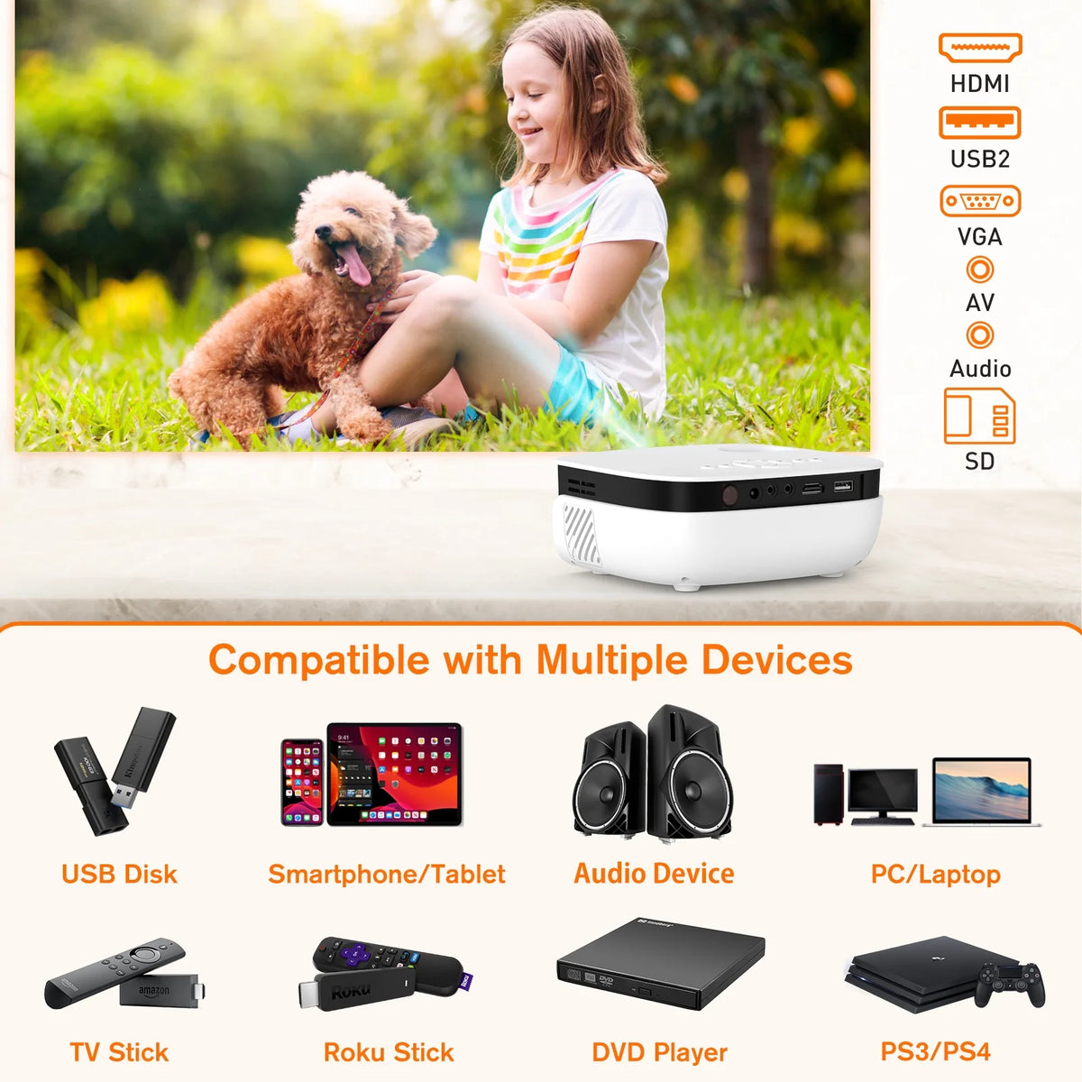 Mini Projector 720P Portable Full HD Home Theater Projector G4098