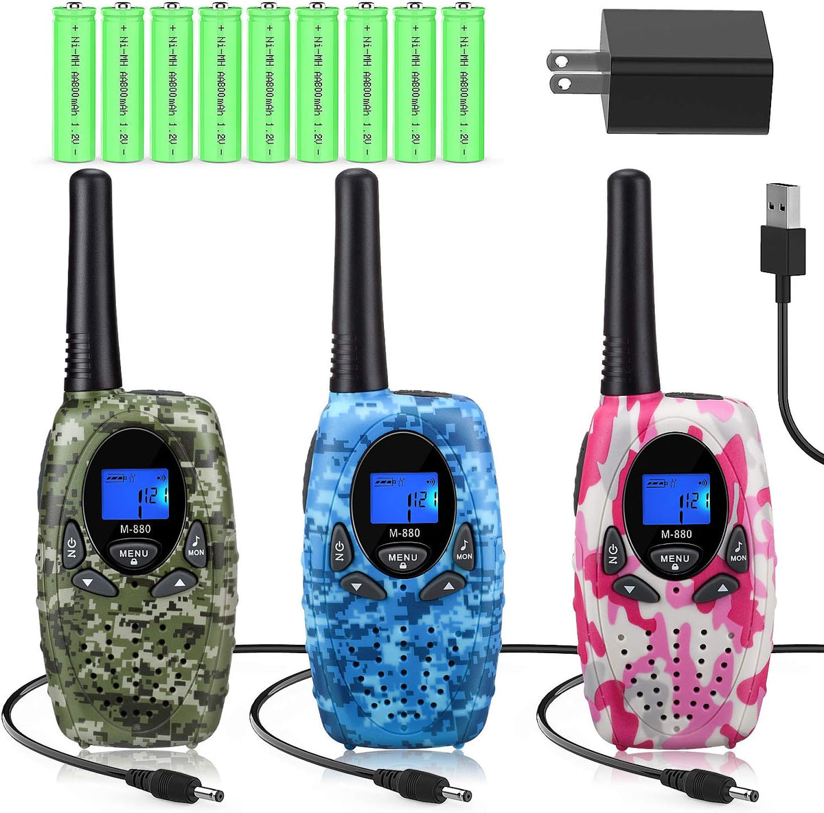 Camouflage Rechargeable Two Way Radios Long Range with Charger Batteries C7429