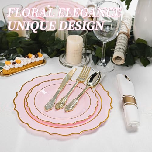 White Plastic Plates and Gold Dinnerware Set for 50 Guests L189
