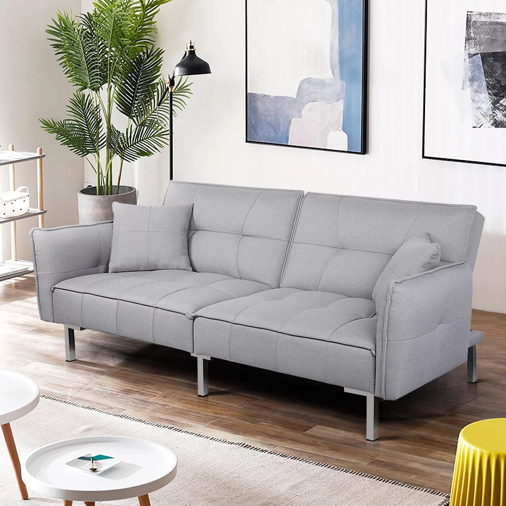 Black Fabric Covered Futon Sofa Bed with Adjustable Backrest E280