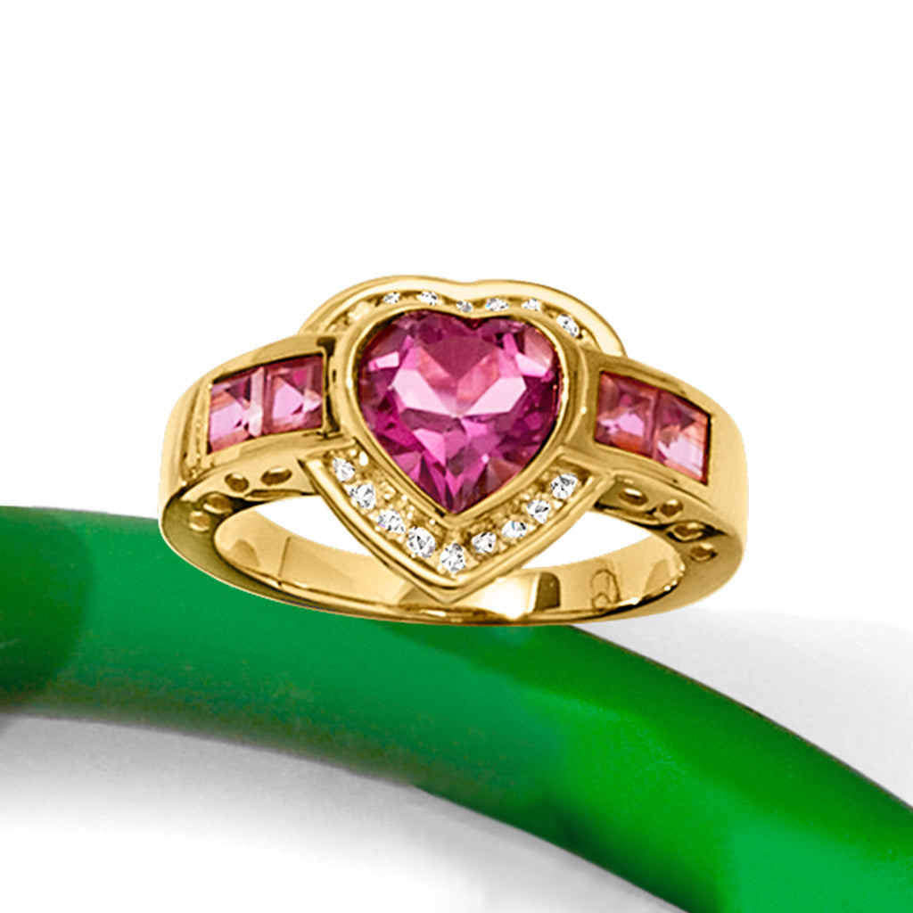 Pink Topaz and Diamond Heart Ring in 18kt Gold Over Sterling U319231