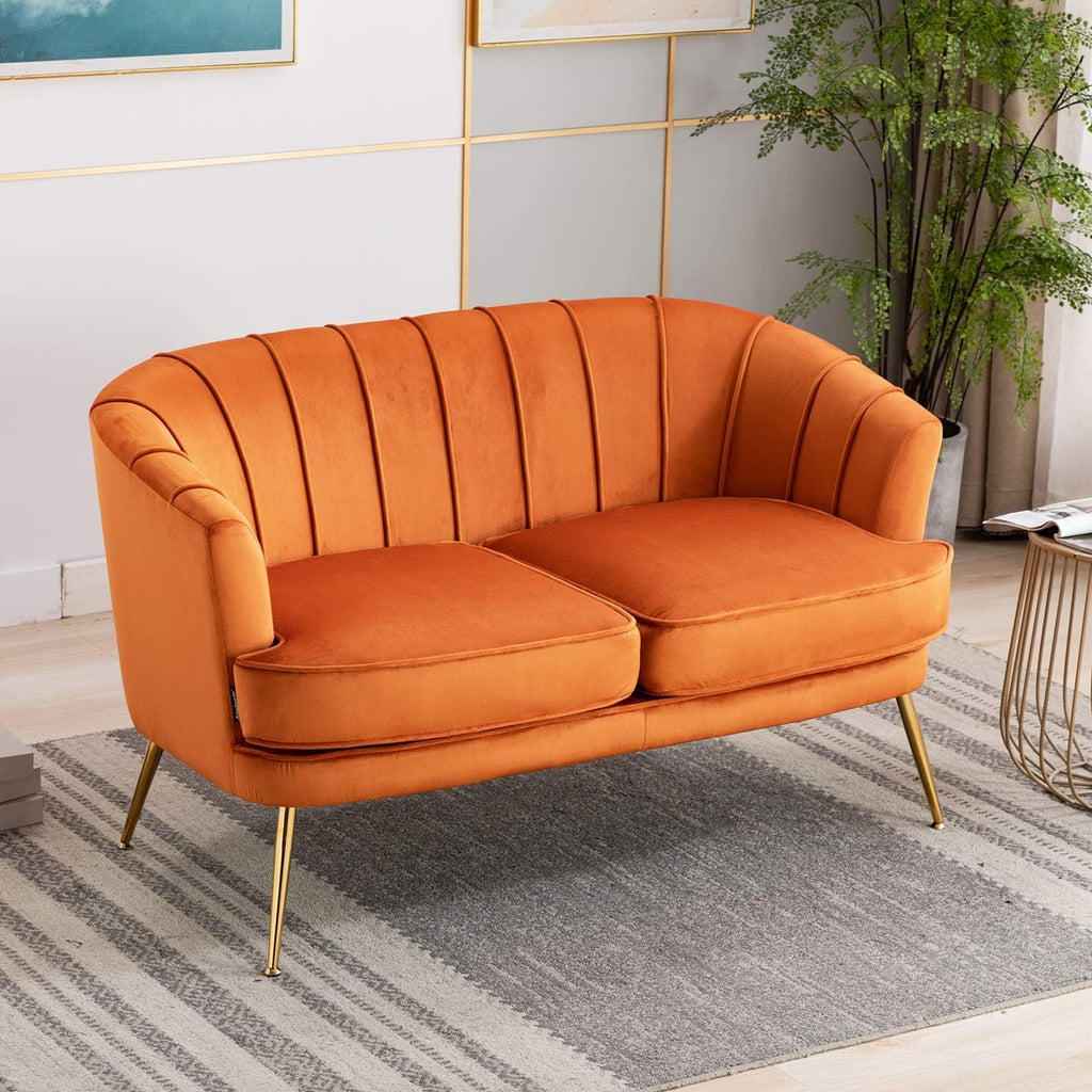 Caramel Velvet 2-Seat Sofa with Metal Legs M911