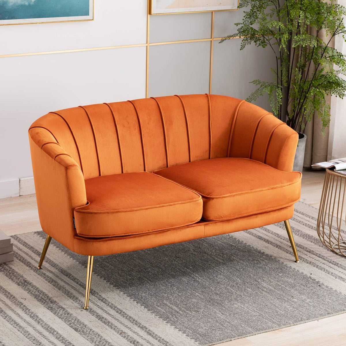 Caramel Velvet 2-Seat Sofa with Metal Legs M911