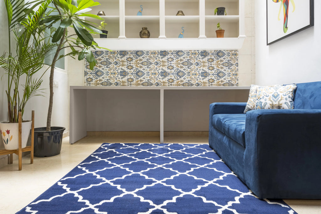 Blue Modern Geometric Area Rug S7494
