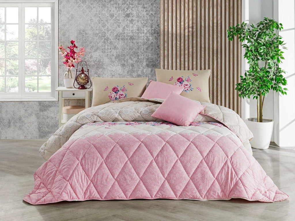Pink Gold Floral Cotton 9 Piece Comforter Set E503398