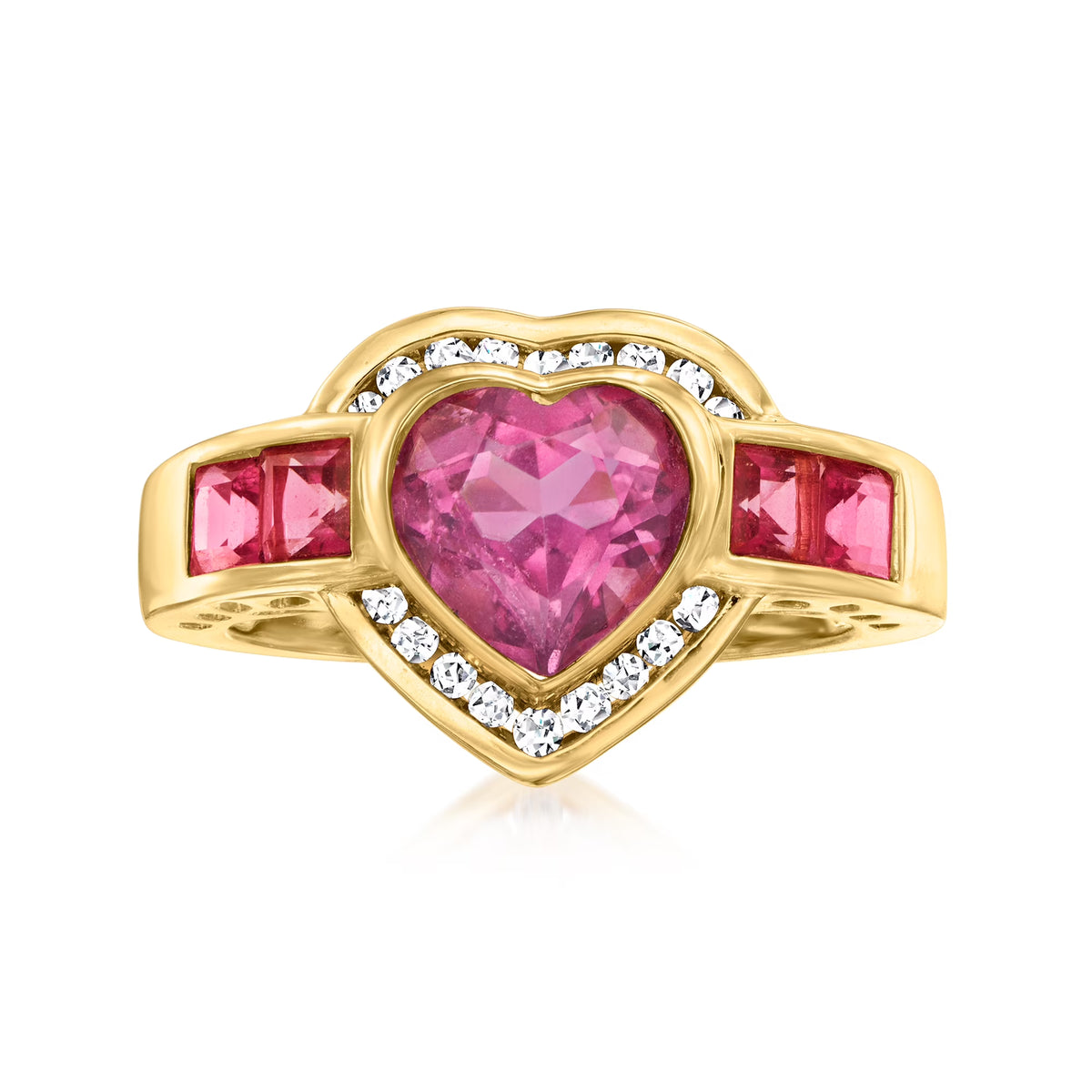 Pink Topaz and Diamond Heart Ring in 18kt Gold Over Sterling U319231