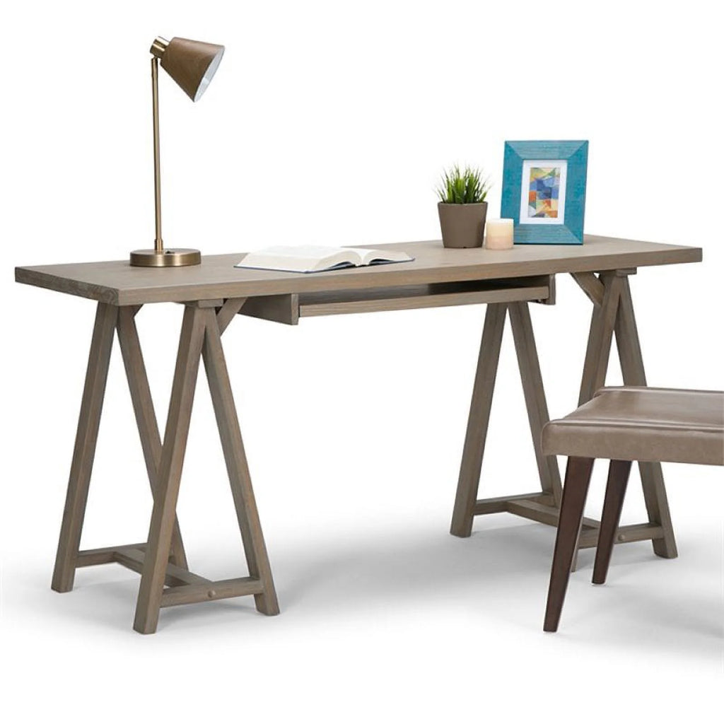 Rustic Solid Wood Computer Desk in Distressed Gray E14796