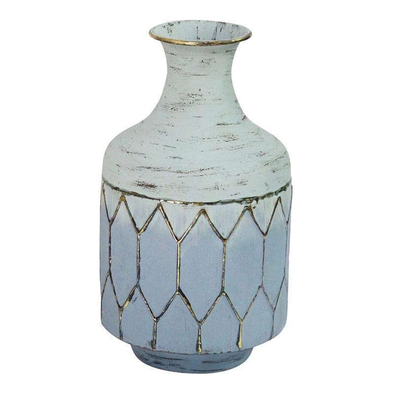 6.69x22 Metal Coastal Table Vase in Distressed Blue/Gold K322732