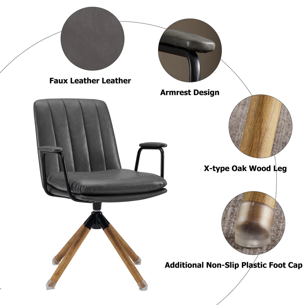 Gray Faux Leather Swivel Accent Chair with Oak Wood Legs S87634
