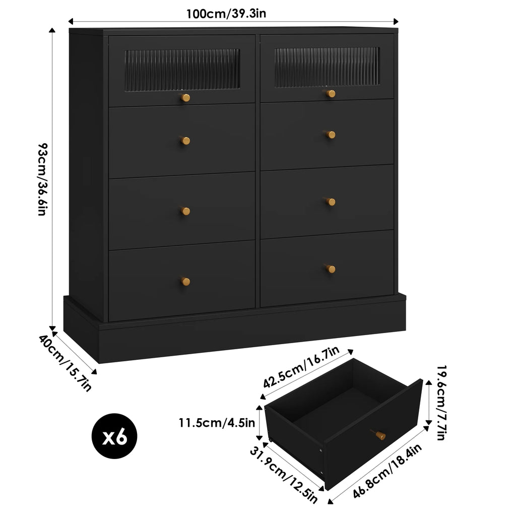 White 8 Drawer Wood Dresser with 2 Glass Doors U582