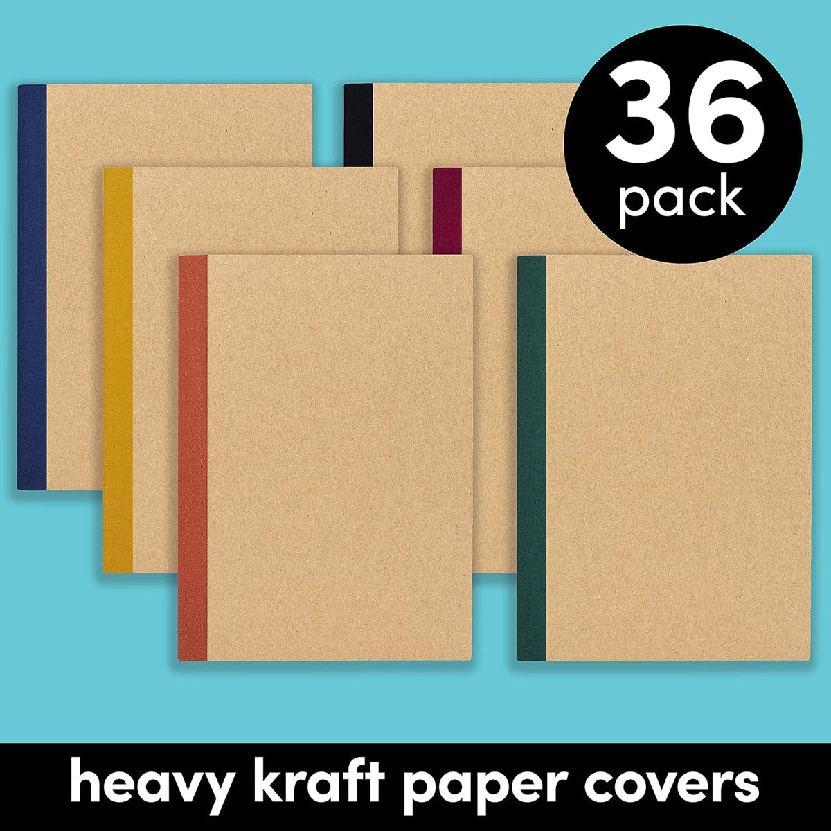 36-Pack Kraft Cover Composition Notebook Journals, 120 Pages, Lined Paper, Small Size (8 in x 5.75 in) U94943