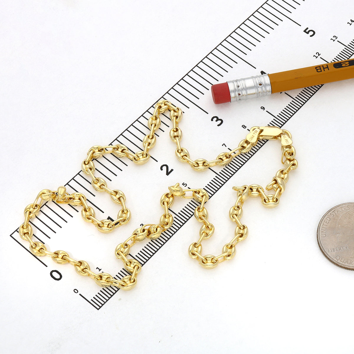 18K Yellow Gold Over Silver 4.5mm Puffed Anchor Mariner Chain Necklace 16"-24" W338767