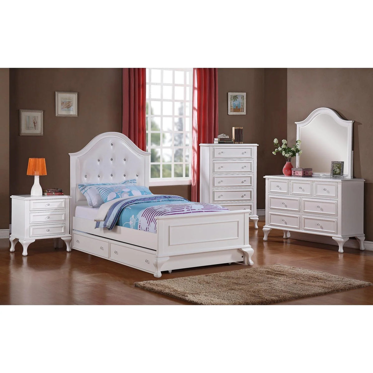 White 4 Piece Twin Kids Bedroom Set U96960