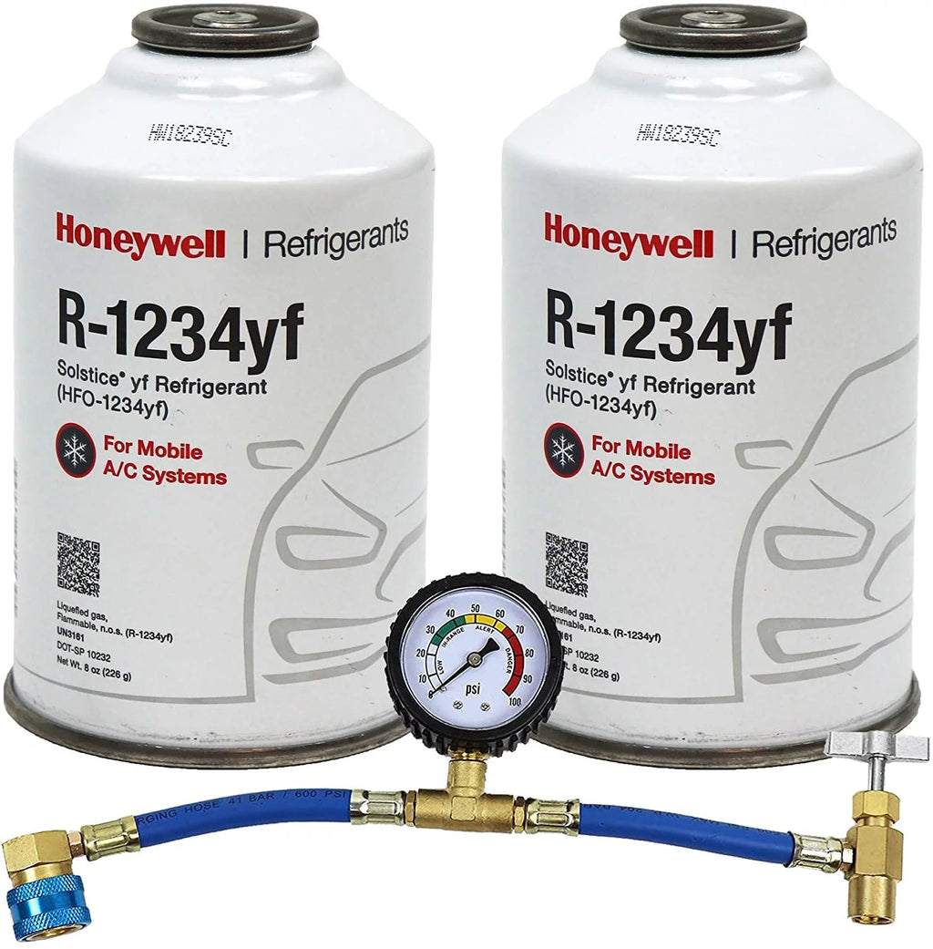 8oz HFO-R1234yf Refrigerant 2 Cans & Brass Can Tap with Gauge K132380