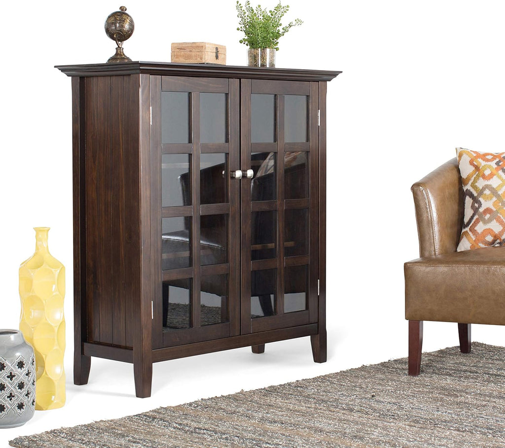 Solid Wood 39 inch Wide Storage Cabinet in Black with 2 Tempered Glass Doors and 4 Adjustable Shelves Y132849