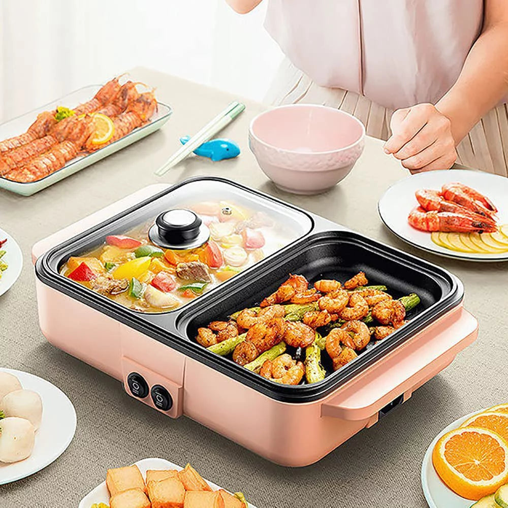 2 in 1 Electric BBQ Grill Pan Hot Pot I8838