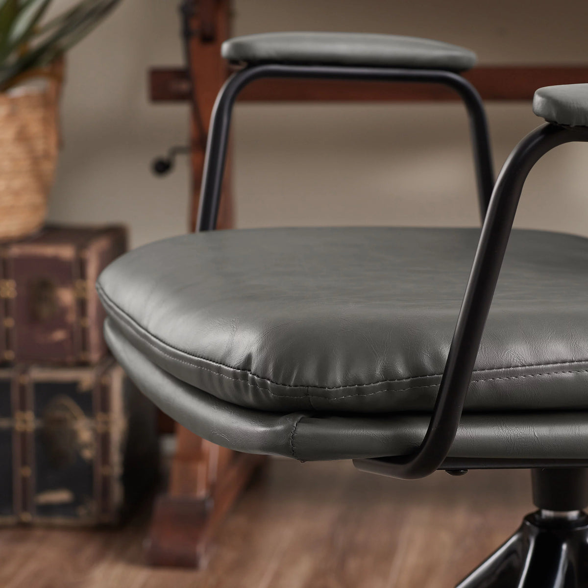 Gray Faux Leather Swivel Accent Chair with Oak Wood Legs S87634