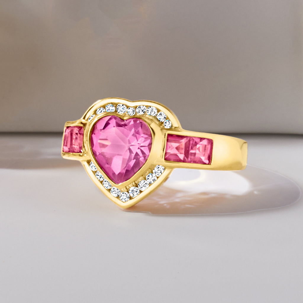 Pink Topaz and Diamond Heart Ring in 18kt Gold Over Sterling U319231
